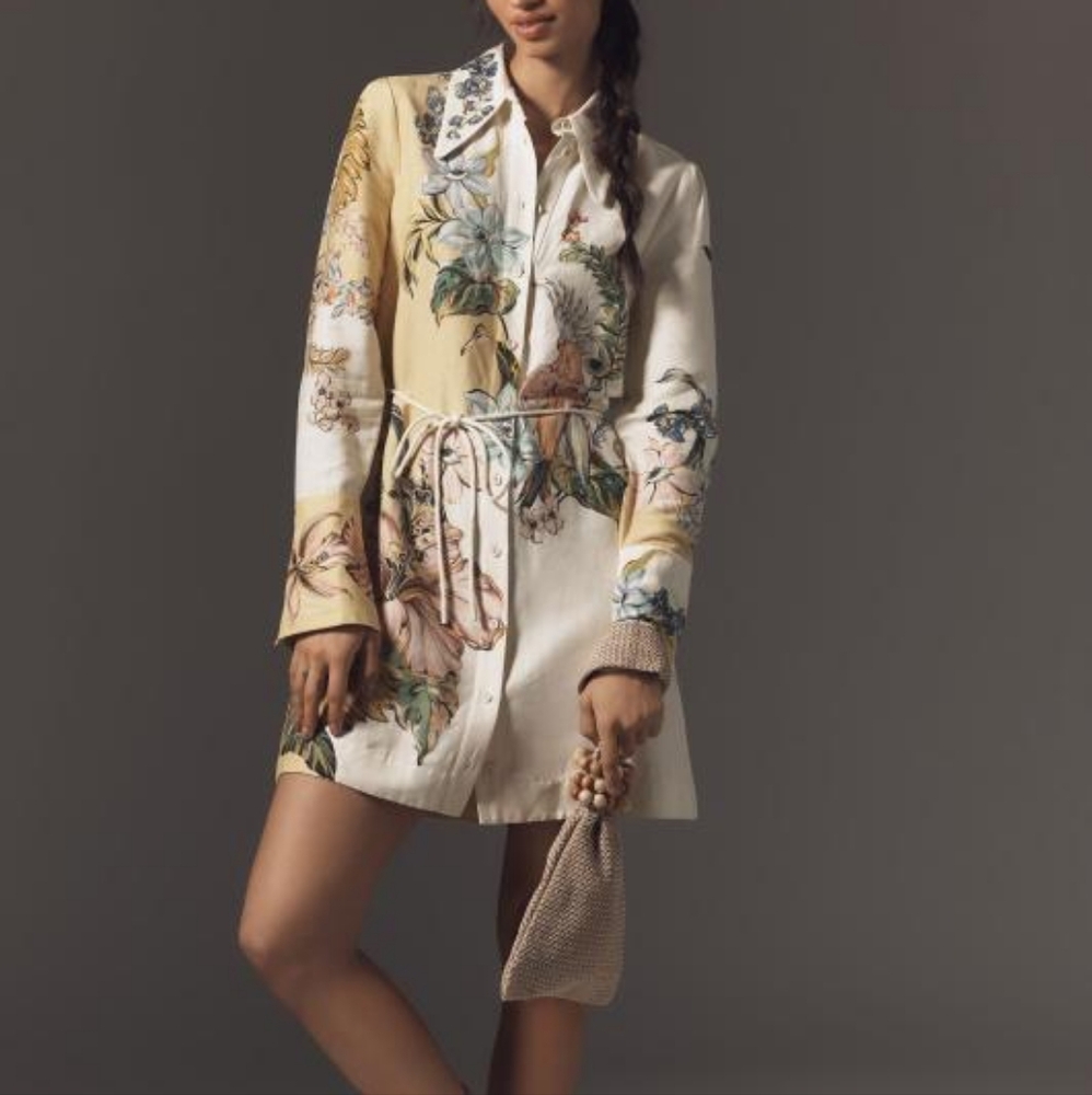 Alemais Floral Mini Dress - Cream and Green